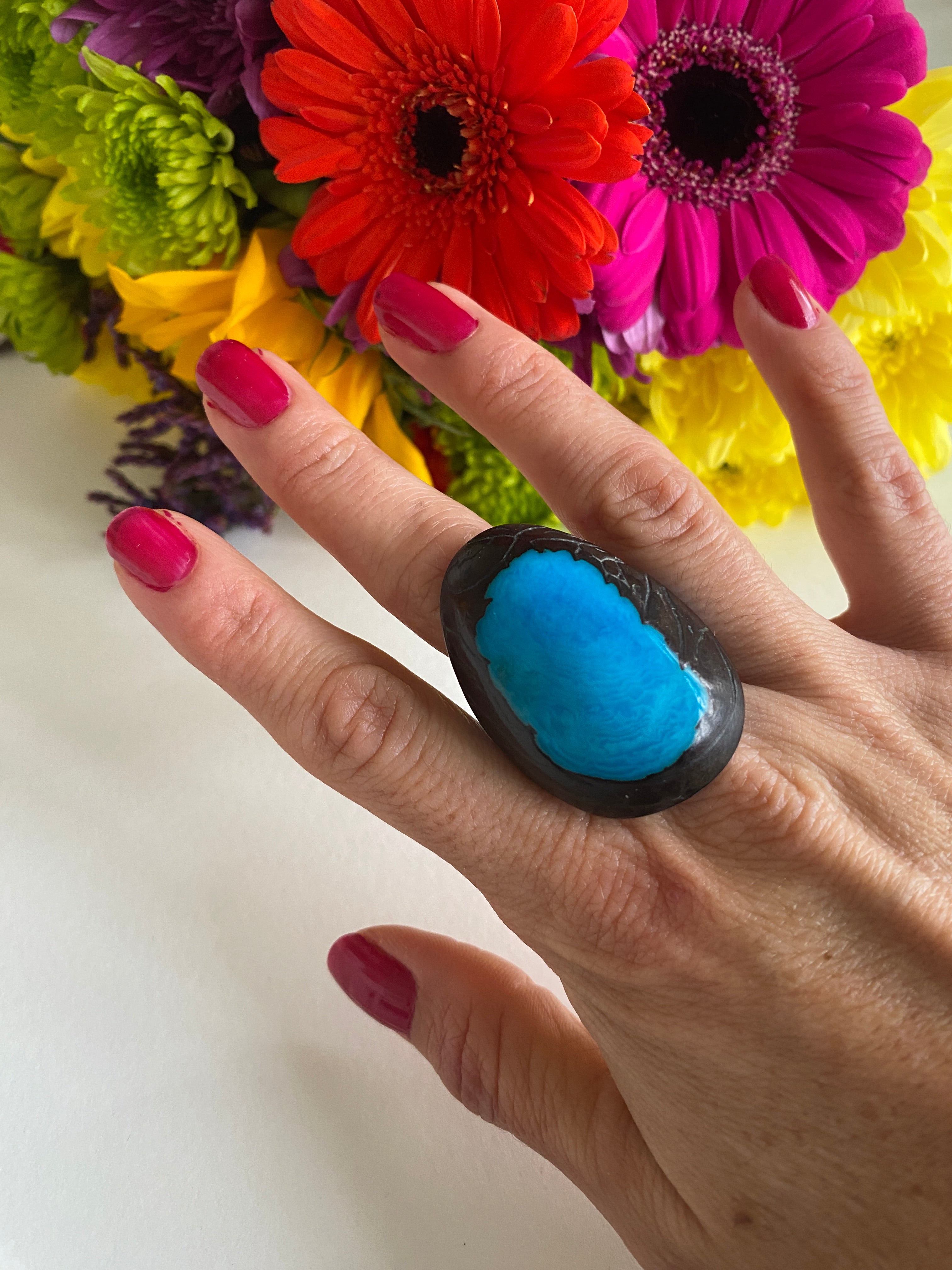 Blue Tagua Seed Ring
